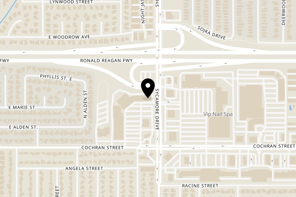 Map showing the location of Beeps Diner on 2597 Sycamore Dr in Simi Valley